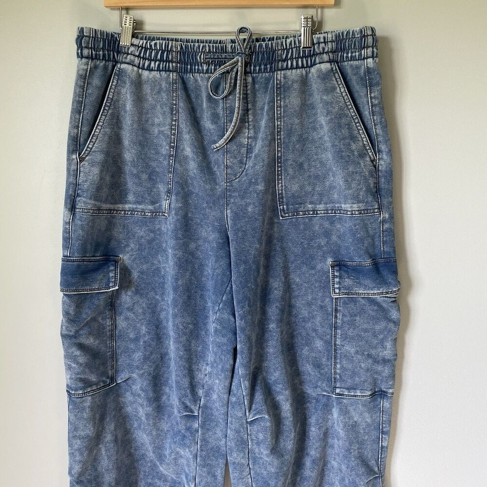 Vanilla Star Wide Leg Cargo Sweatpants Blue Marble Loungewear Women's Size XL - Picture 3 of 10
